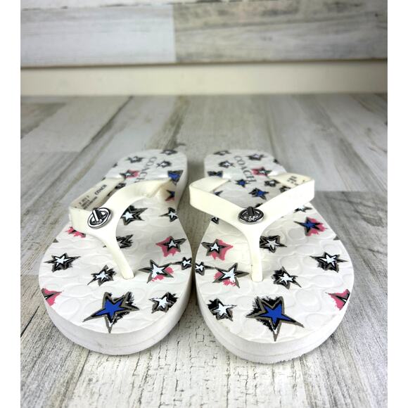 Coach Women’s 7 White Multicolor Abbigail Stars Slip-On Flip-Flop Sandals New - Picture 2 of 7